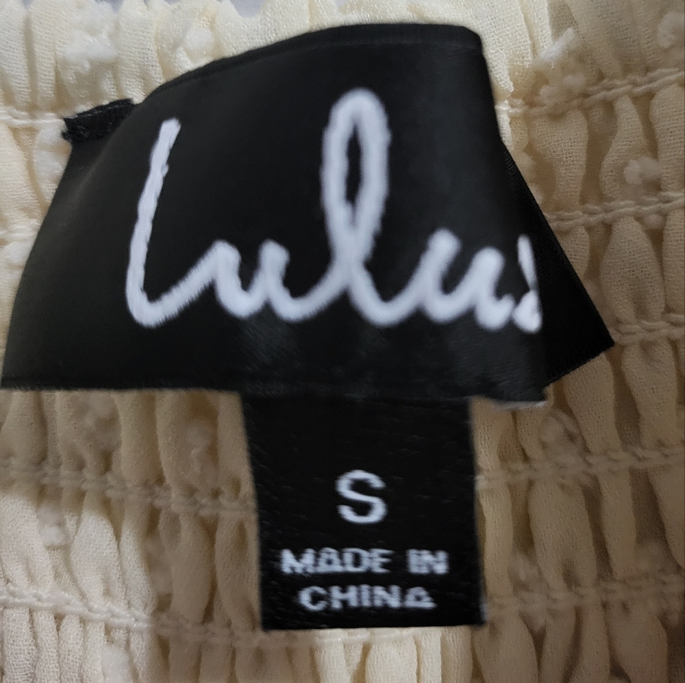 Lulu's Be a Dear Swiss Dot Tie Front Skater Dress Cream size S - Picture 6 of 7